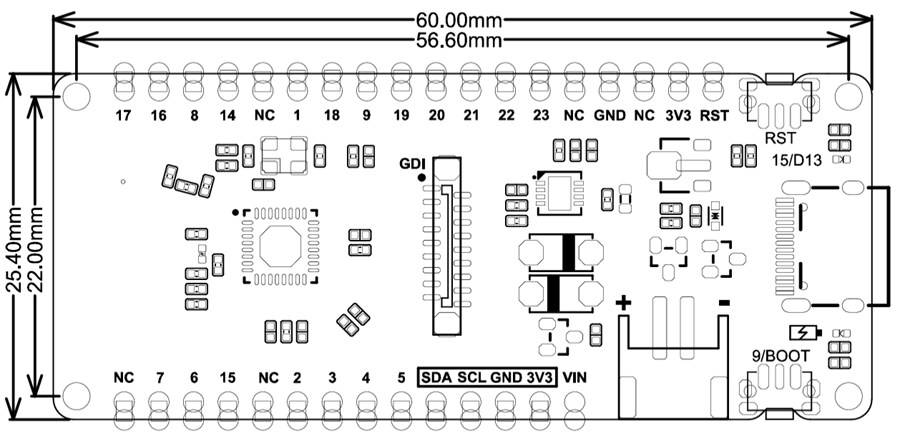 Mechanical Drawing - DFRobot DFR1075 Development Board
